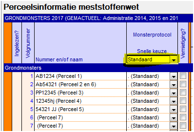 2016.10 Percelen snelkeuze monsterprotocol