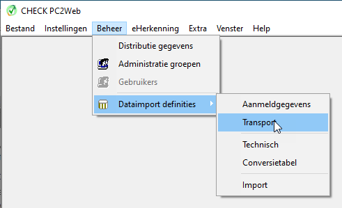 ALG - menukeuze transportdefinities