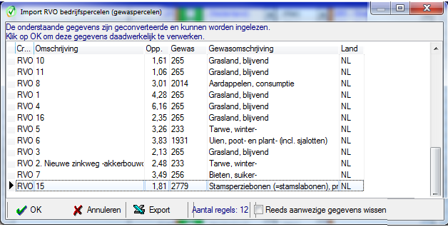 PERC - Voorscherm import percelen