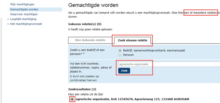 RVO - Gemachtigd worden - zoeken